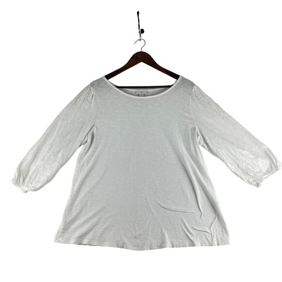 J.Jill Blouse White Modal Blend Blouse Size Large Tall Embroidered Sleeves - Picture 1 of 9